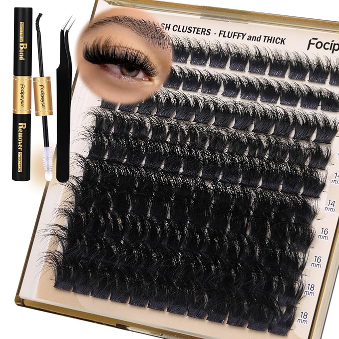 Eyelash Extension Kit Thick Lash Clusters Kit 10-18mm Volume Clusters Lashes 180D Individual Eyelashes Kit with Lash Bond, Lash Remover, Lash Applicator DIY Lash Extension by Focipeysa