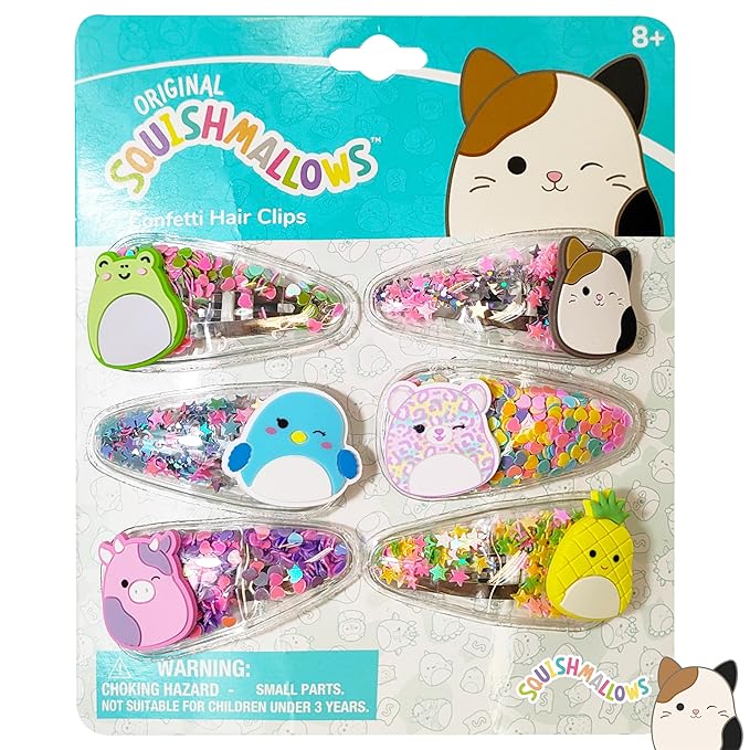 Luv Her Hair Accessories: 6pc Cute Squish Hair Clips with Favorite Character Charms for Girls and Toddlers Ages 3+