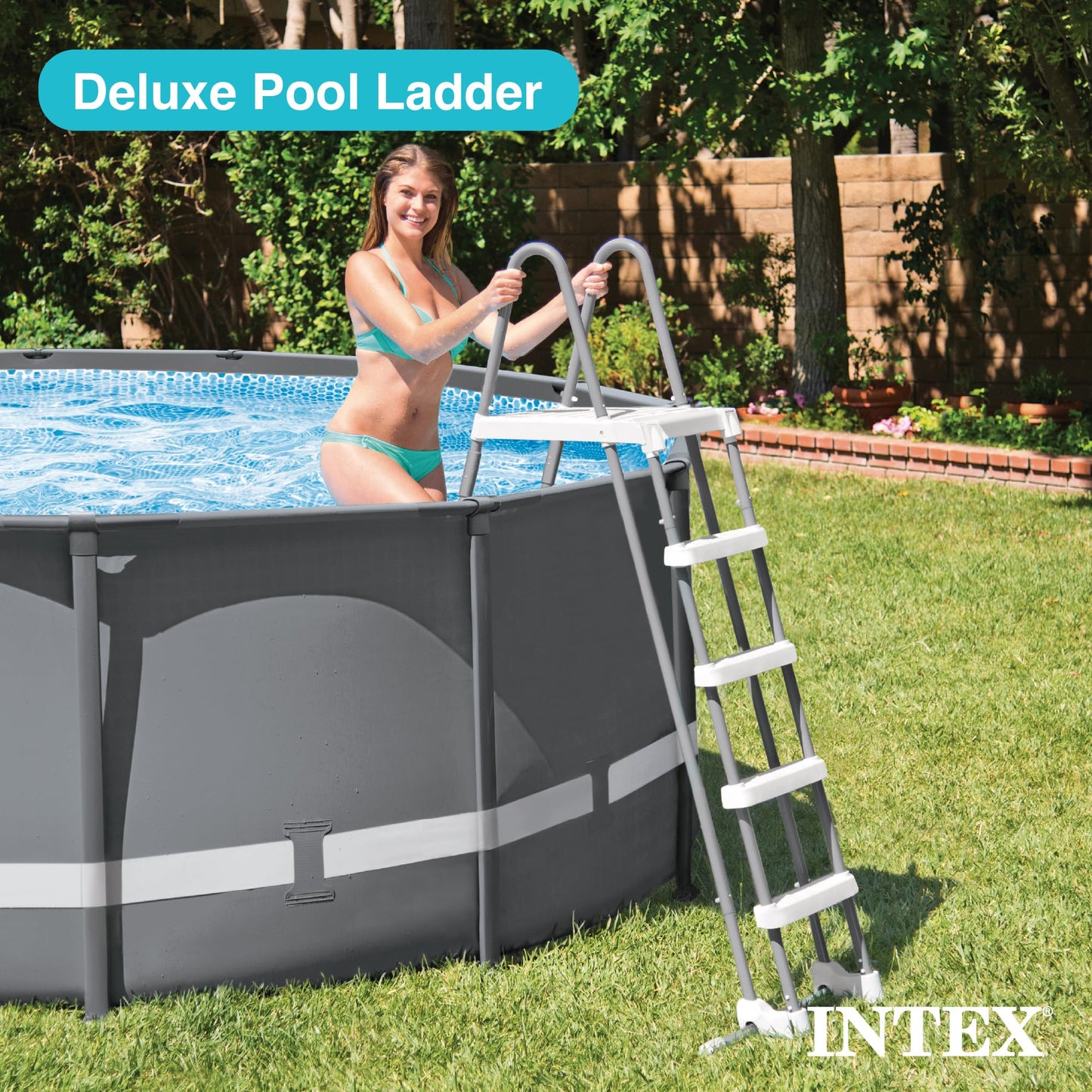 Intex 28077E Heavy Duty Deluxe Pool Ladder with Removable Steps for 52 Inch Depth Above Ground Pools