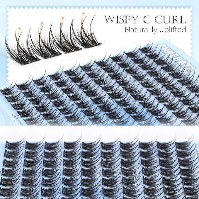 PHKERATA 10mm Natural Eyelash Clusters Wispy Lash Clusters C Curly Cluster Eyelash Extensions DIY Individual Lashes Soft Lash Extension with Thin Band, 110 pcs