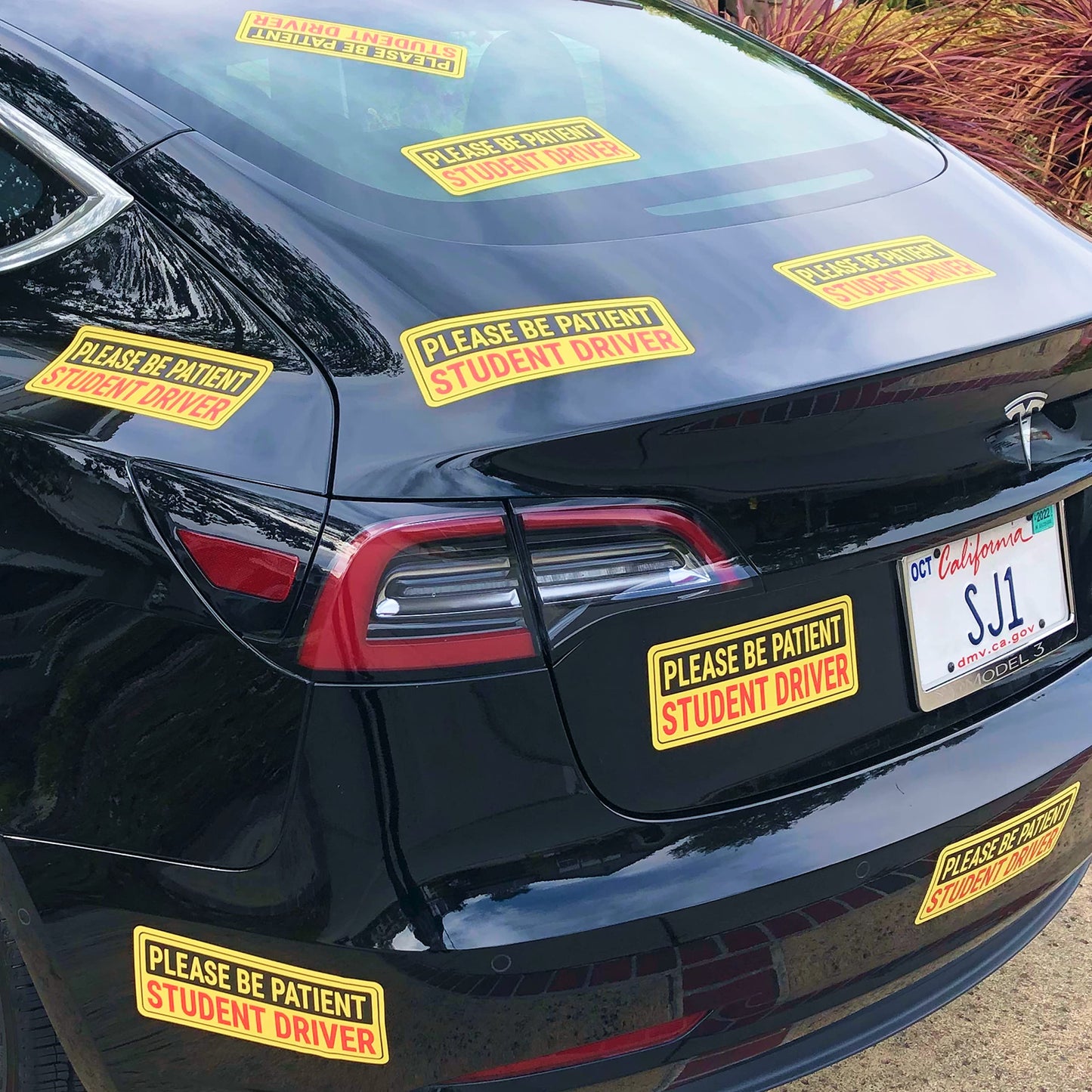 Stickios Student Driver Stickers (Non-Magnetic) for Cars & Windows - Reusable, Removable, Paint-Safe Vinyl Decals - Made in USA (10.5x4 inches, 8-Pack)