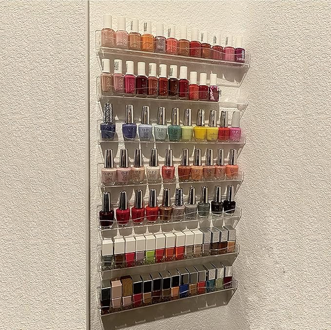 YMVV Clear Acrylic Nail Polish Rack Wall Mounted Shelf,6 Pack Organizer with Unique Wavy Lines,Nail Supplies for Techs,Great Display Salons Retailers