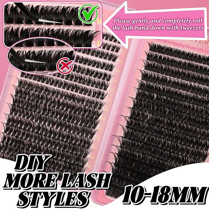 Lash Extension Kit Lash Clusters Kit 640Pcs Volume Eyelash Clusters C Curl Lashes Clusters DIY Cluster Eyelash Extensions With Lash Bond and Seal Lash Tweezers