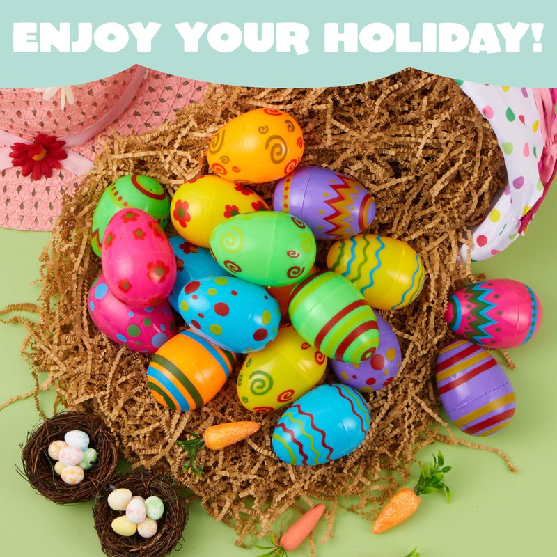 JOYIN Toy 36 PCs Plastic Printed Bright Easter Eggs, Over 3.15'' Tall Fillable Empty Eggs Bulks for Easter Hunt, Basket Stuffers Fillers, Classroom Prize Supplies, Filling Treats and Party Favor