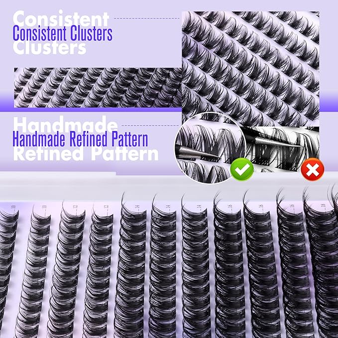 Pawotence Lash Clusters Wispy Kira Cluster Eyelash Extensions 10-18mm Individual Lashes DIY Cluster Lashes Extension Soft Comfortable Eyelash Clusters with Thin Band