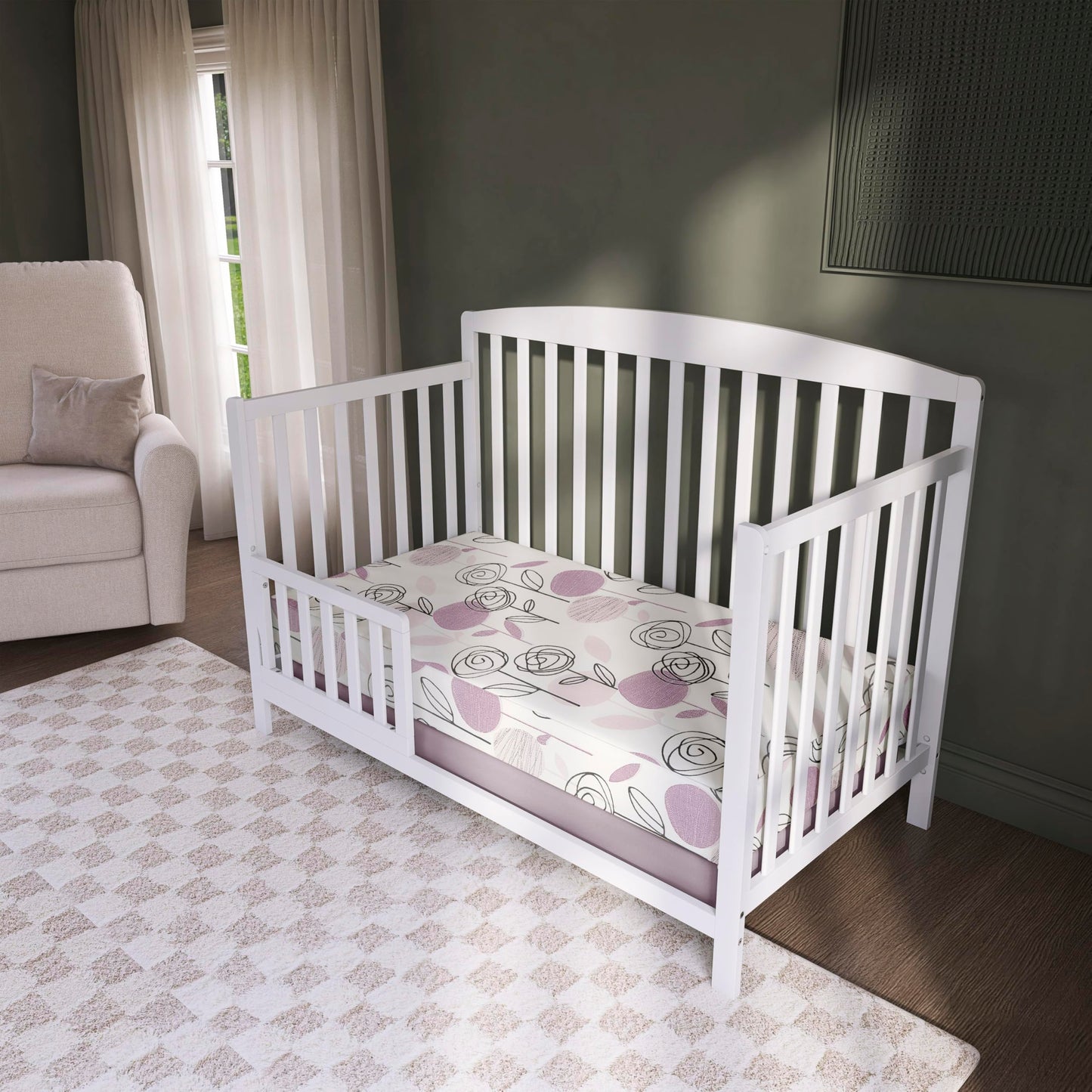Dream On Me Floral Dreams 5” Firm Fiber Crib & Toddler Mattress (52" L x 28" W), 2-in-1 Dual-Sided Infant & Toddler Support, Waterproof & Stain Resistant, GREENGUARD Gold & BSA Certified - Rose Pink
