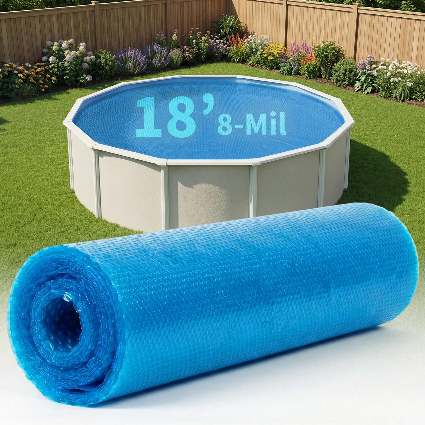 Blue Wave 18-ft Round Solar Pool Cover 8-Mil Blue – Solar Cover for Above Ground Pool, Thermal Bubble Blanket for Heat Retention & Reduced Evaporation
