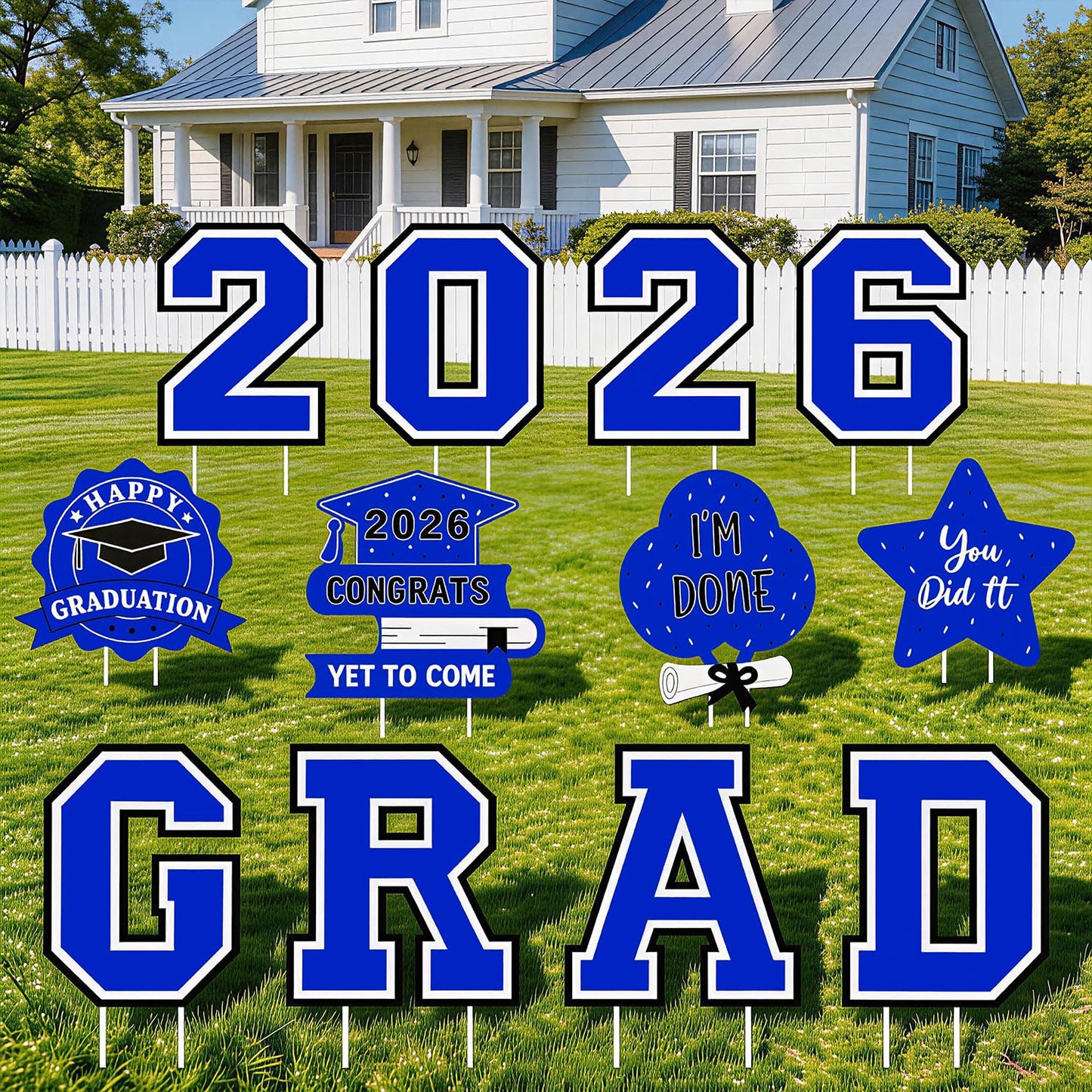 Graduation Decorations 2026 12Pcs Graduation Yard Signs Class of 2026 Outdoor Waterproof Congrats Grad Sign with Stakes for kindergarten K-12th College Any Grade Blue