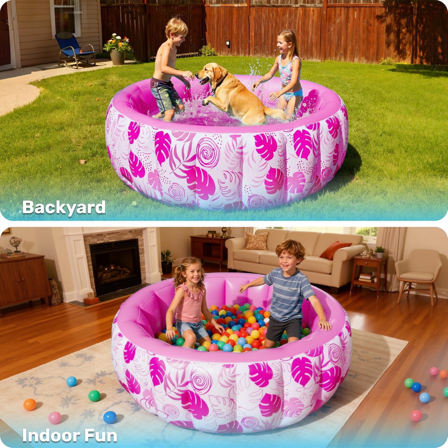 SLOOSH Inflatable Swimming Pool,5.5ft x 20 Inch Full-Sized Blow Up Durable Thickened Luxury Above Ground Family Pool with Comfortable Backrest for Summer Water Party Backyard Garden Lawn,Pink
