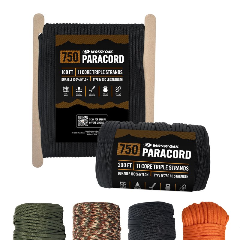 Mossy Oak Paracord Rope 750 with 11 Inner Strands | Nylon Tactical Survival Gear for Camping, Hunting, Fishing, Hiking, Crafting & DIY | Durable & Lightweight, 4mm Parachute Cord
