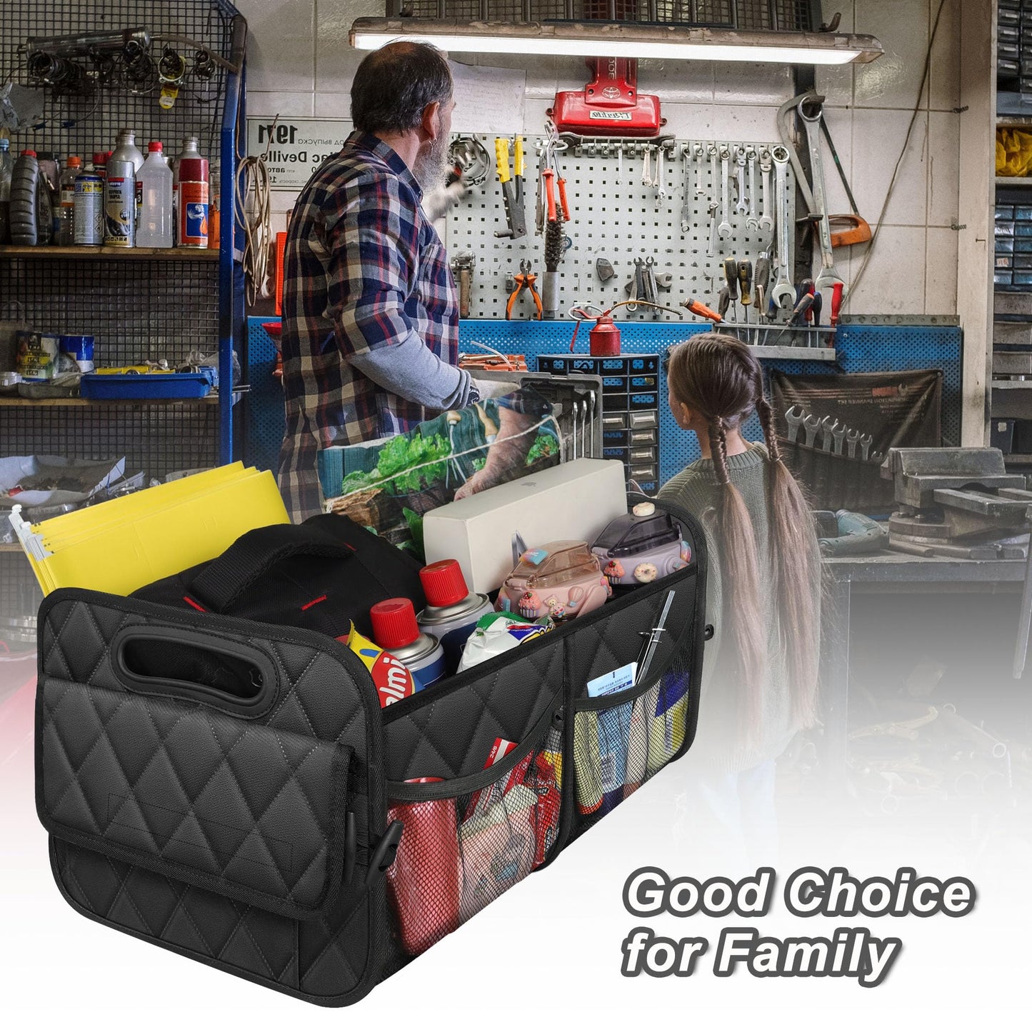 Deosk Car Trunk Organizer and Storage with 6 Big Pockets, Waterproof Polyester Trunk Organizer for SUV, Minivan, Truck (Large, Black)