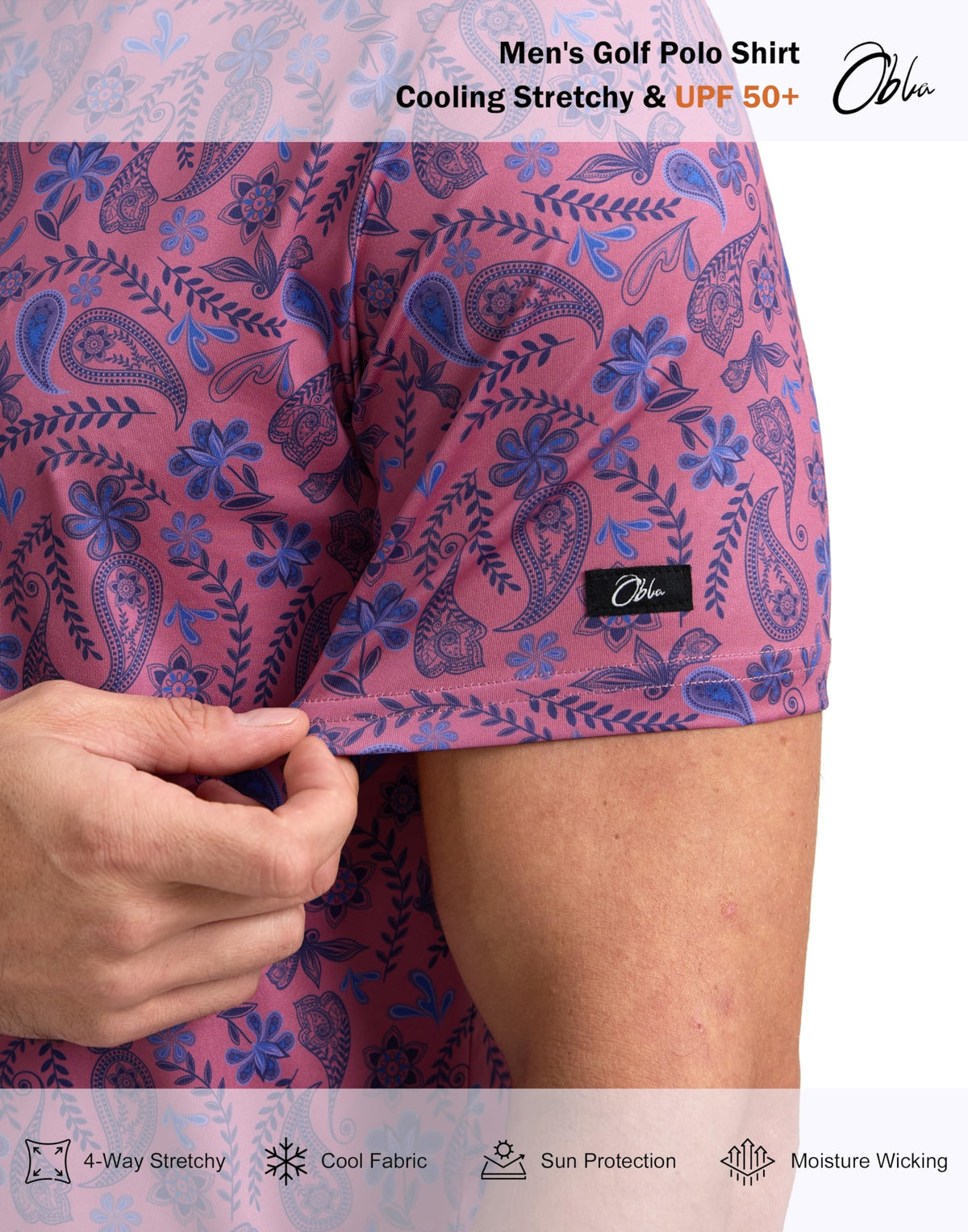 Obla Mens Golf Polo Shirts Short Sleeve Dry Fit Performance Moisture Wicking Casual Print Collared Golf Shirts for Men(Blue Paisley_S)