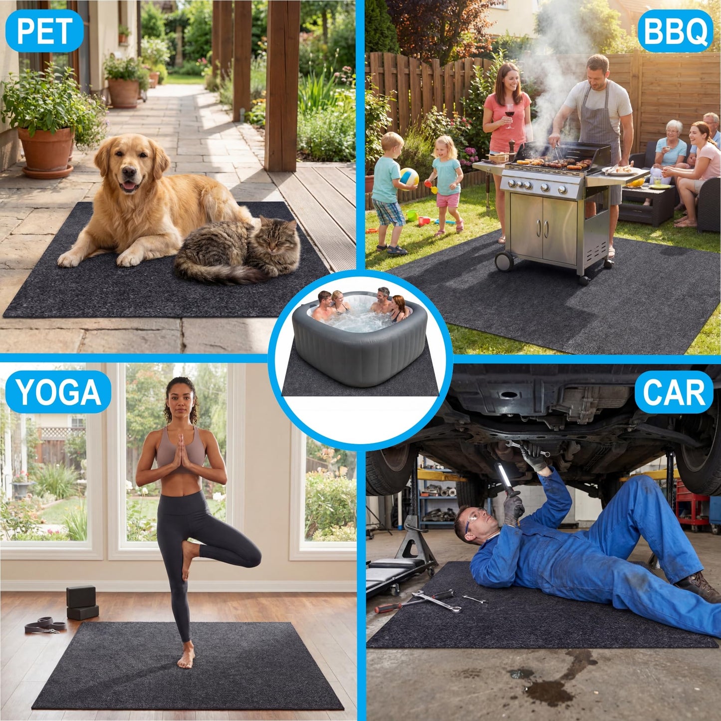 Upgraded 80 * 80 inch Round Hot Tub Mat, Extra Large Inflatable Hot Tub Pad Outdoor Indoor, Waterproof Slip-Proof Backing, Absorbent Spa Pool Ground Base Flooring Protector Mat