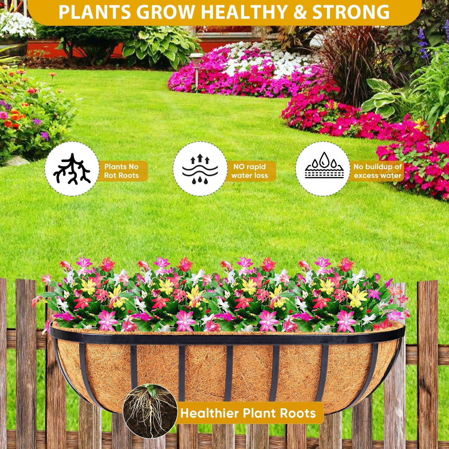 HKZ Coconut Liner for Planters - 2 Pcs 30 Inch Trough Coco Liners for Window Box, Natural Coconut Coir Fiber Planter Liners for Garden Fence Planter Flower Baskets