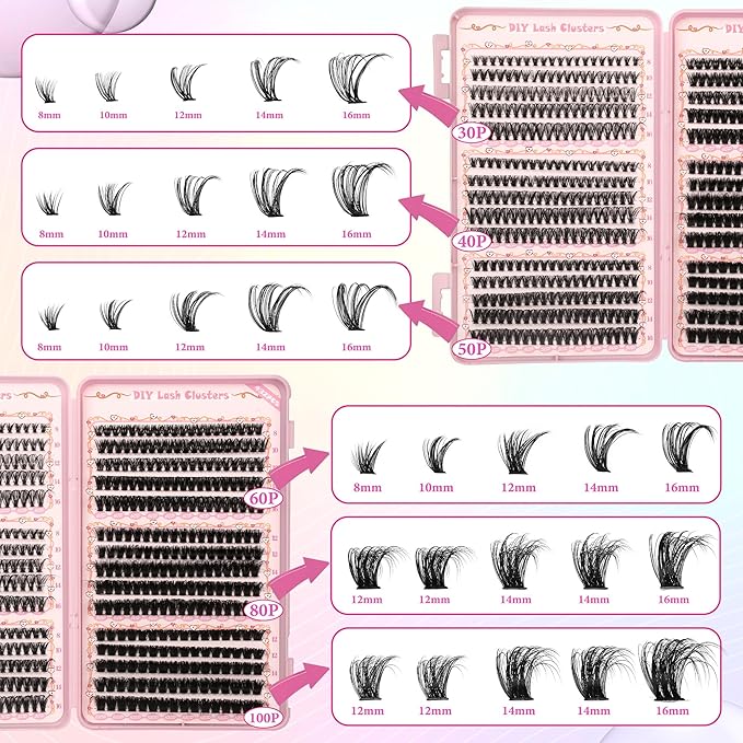 DIY Lash Clusters Kit Volume Lash Clusters Thick Eyelash Extension Kit Individual Lashes Thin Band Lashes Clusters Lash Bond and Seal Lash Tweezers