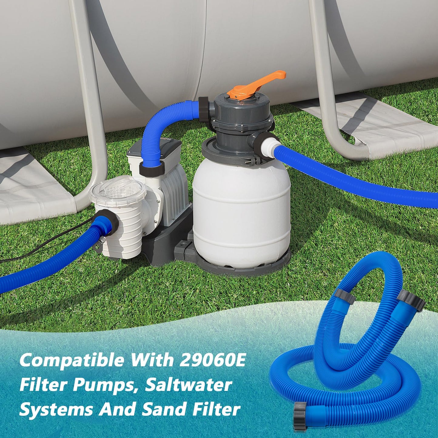 2 Pcs 1.5 Inch Hoses for Above Ground Pools - 1 1/2 Inch Diameter, 59" Long Pump Hose Replacement Filter Accessories
