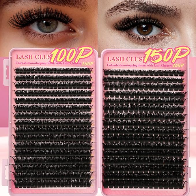 Lash Clusters Kit Cluster Eyelash Extensions 560Pcs Volume 100D 150D Lashes Clusters D Curl Eyelash Clusters DIY Individual Lash Clusters Eyelash Glue Lash Tweezers