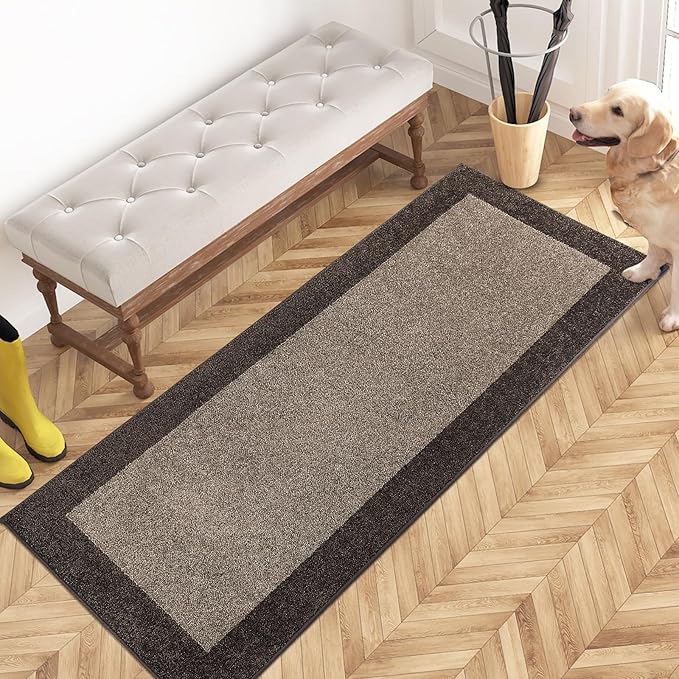 PURRUGS Dirt Trapping Door Mat 24" x 60", Non-Slip Washable Entry Mat, Dog Doormat, Front Door Mat, Super Absorbent Entrance Mat for Muddy Shoes & Paws, Grayish Brown & Coffee