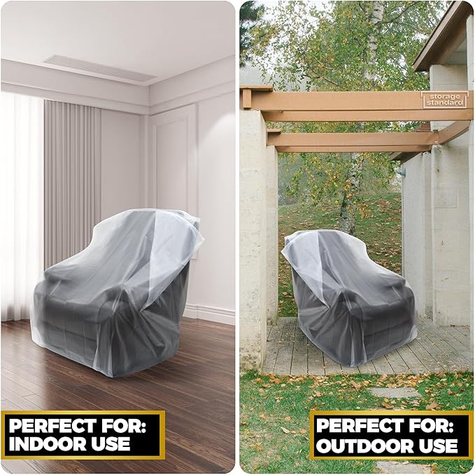 Plastic Furniture Covers for Moving Storage - Heavy-Duty Chair Cover Protectors, Waterproof & Dustproof Clear Moving Bags for Armchair or Recliner - Extra Large Bag Open Size 64 x 42 x 34 Inch