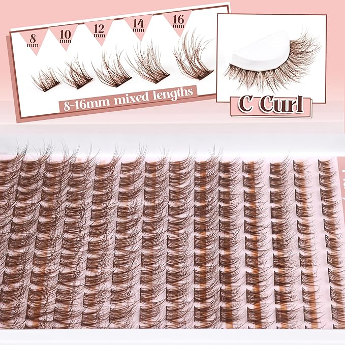 Brown Lash Clusters Natural Lash Extensions Wispy Eyelash Clusters 154 Pcs C-Curly Lashes Clusters for Everyday Wear Beginner Friendly Dark Brown Cluster Eyelash Extensions by Mavphnnee