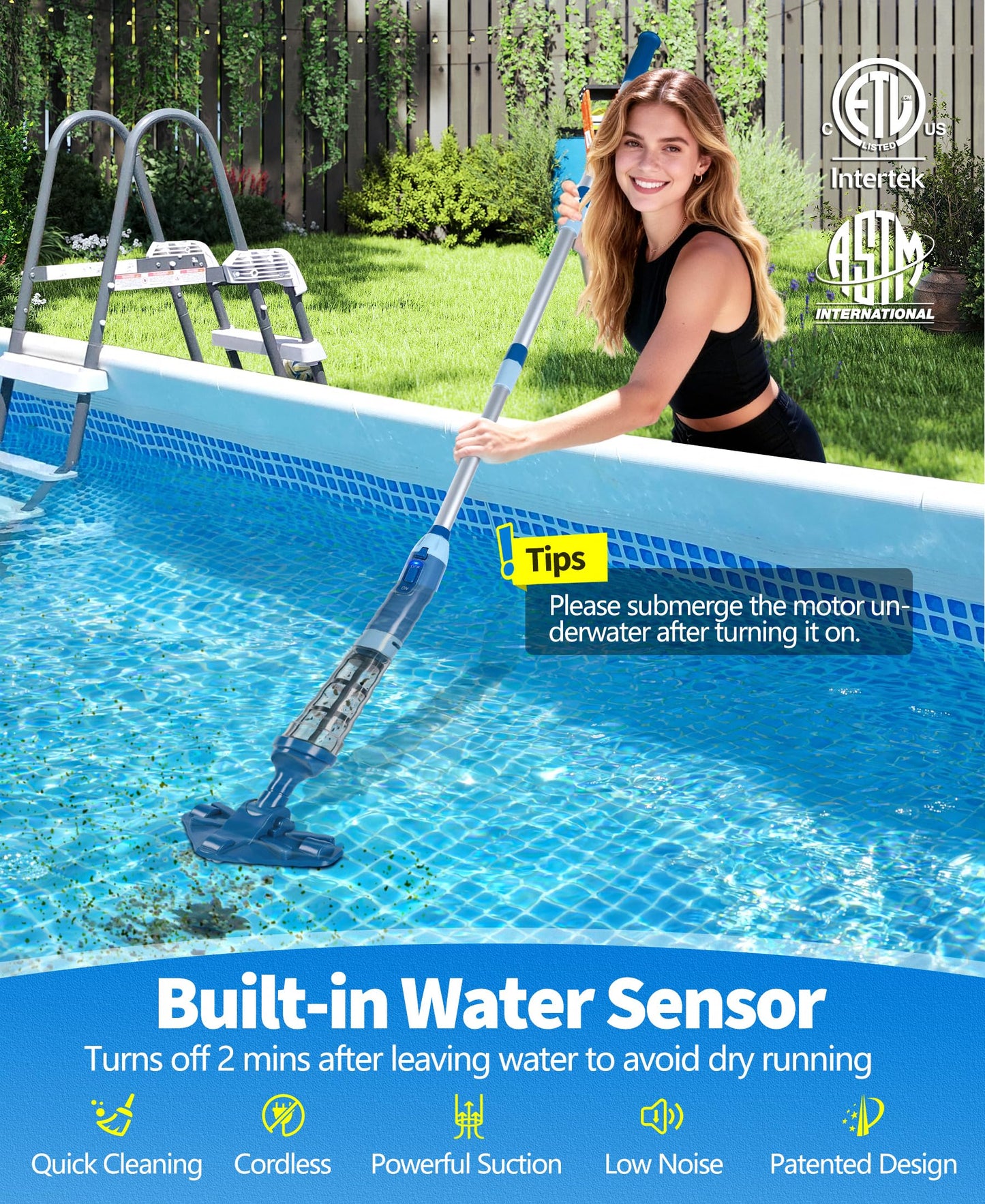 LanOcean 2026 Upgraded Powerful Hot Tub Vacuum Cordless, 15.8 Gals/Min Spa Vacuum for Hot Tub, Handheld Pool Vacuum Cleaner with Water Sensor, Small Pool Vacuum Rechargeable -90 Mins Running Time-Blue