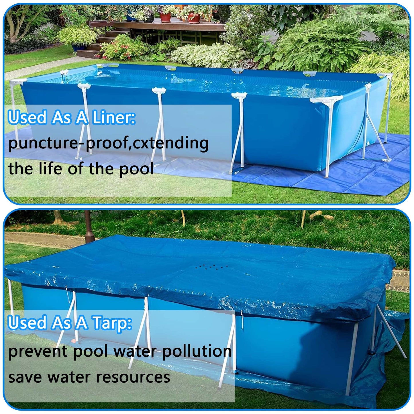 codree 20 x 12 Ft Rectangular Pool Ground Cloths, Waterproof PE Swimming Pool Liner Pad, Heavy Duty Above Ground Pool Mat Protector Tarp with Stakes for Pools Bottom Prevents Punctures