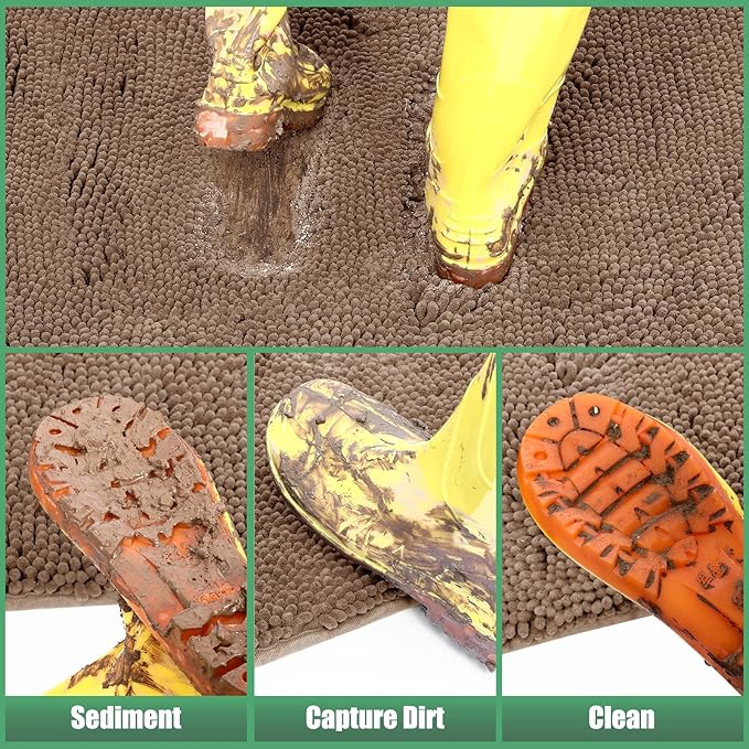 IM HOME Chenille Absorbent Outdoor Doormat 48" x 30", Washable Muddy Door Mats for Dog Non Slip Indoor Doormat Dog Mat for Muddy Paw Front Inside Doormats for Entryway Camel