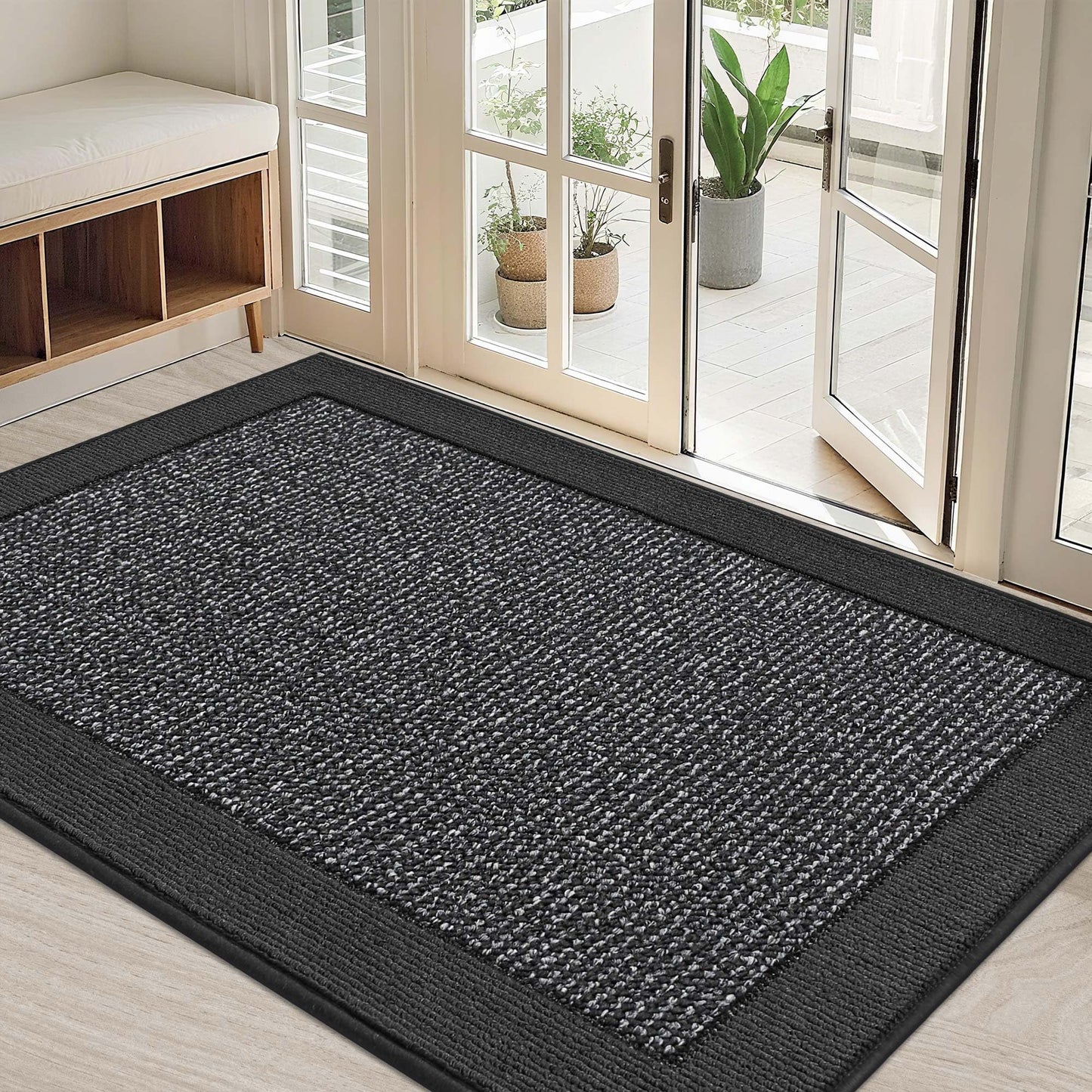 BEQHAUSE Indoor Door Mat 32" x 48", Dirt Trapper Door Mats Non-Slip Entryway Rugs Washable, Resist Dirt Absorbent Welcome Mat, Low Profile Floor Mats for Front Back Door and Entryway, Charcoal