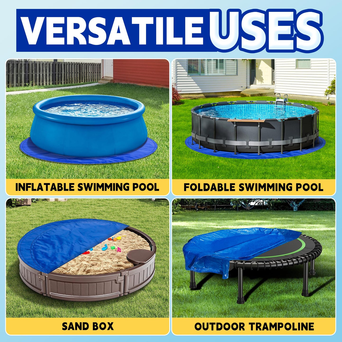 RAINDEWAY 8FT Pool Liners,Swimming Pool Ground Cloth,Multipurpose Round Tarp for Under Pool,Easy to Fold Pool Liner Pad for Above Ground Pool Mat Protector Pad Prevents Punctures Pool,Durable,Blue