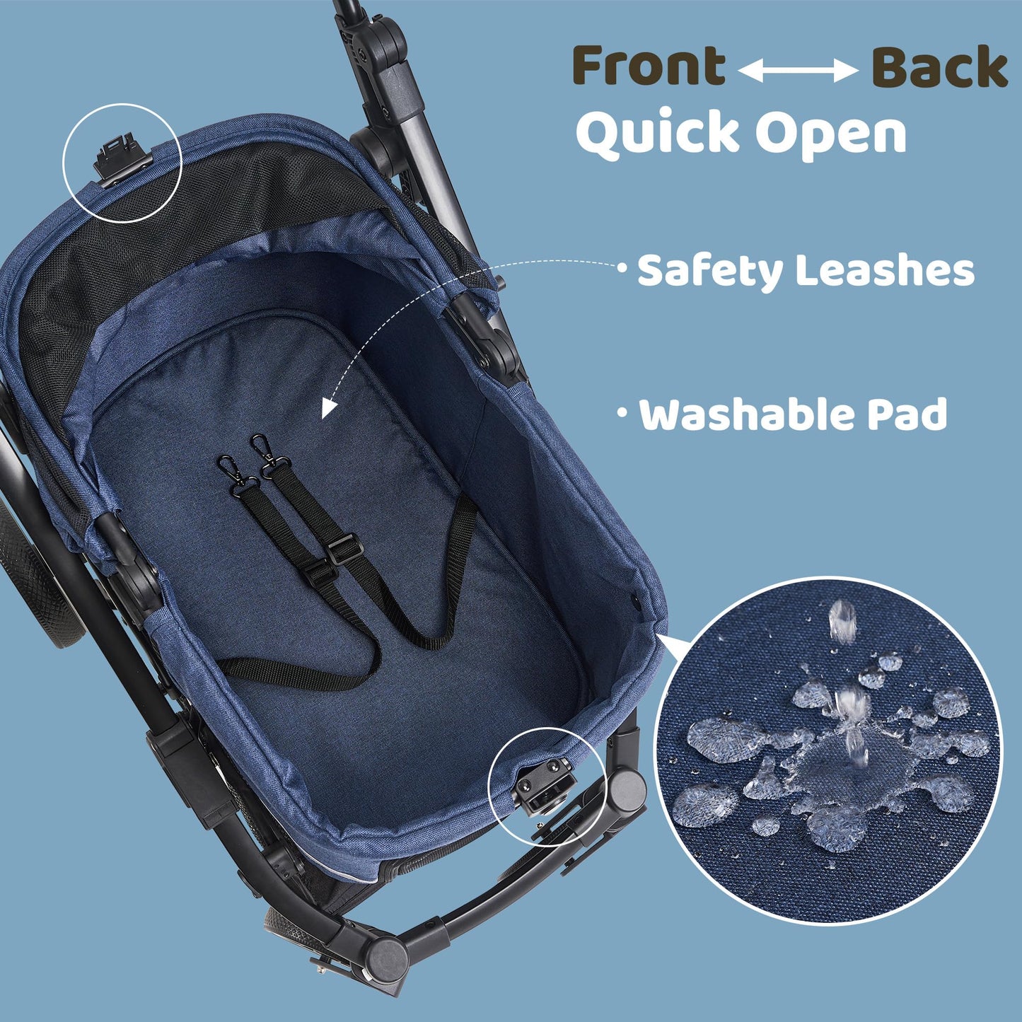 Kicari All-Terrain Dog Stroller for Small to Medium Dogs, Pet Stroller for Dogs & Cats Outdoor Walks, One-Hand Easy Fold, Double-Layer Anti-UV & Waterproof Canopy & Breathable Mesh, Midnight Blue