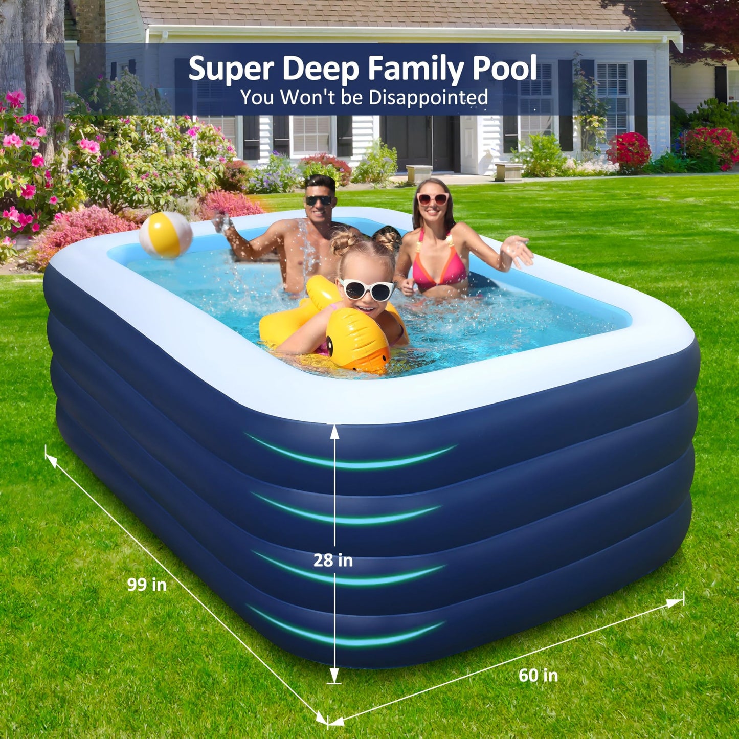 EISENFUER Inflatable Pool for Kids and Adults with No Collapse, 100" X 60" X 30" Deepened Swimming Pool for Toddlers, Outdoor, Garden, Backyard