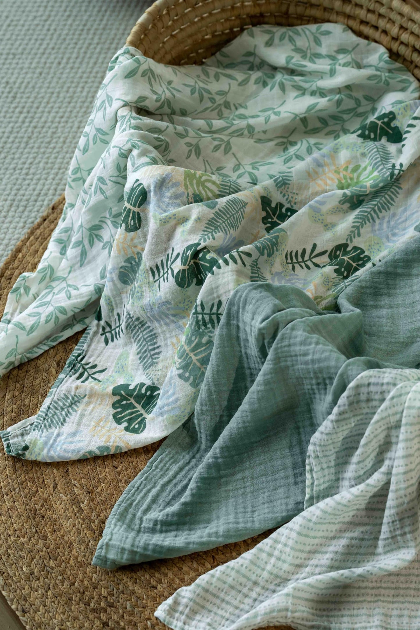 CIVARUA KIDS Muslin Swaddle Blankets for Newborn, 4 Pack Cotton Baby Blankets Neutral, Large 31.5 x 43.3 Breathable Soft Receiving Blanket, Essentials Swaddle Wrap Burping Clothes, Sage Green
