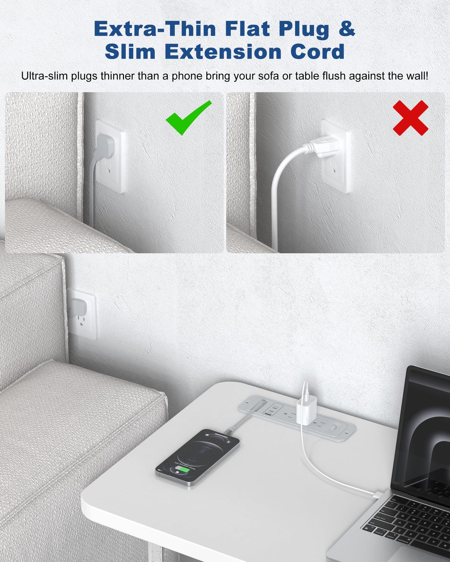 Recessed Power Strip with Retractable USB C Cable,2 PD 65W USB C Fast Charging,Flush Mount Countertop Drawer Outlet, Furniture Hidden Outlet for Side Table,End Table,3 Outlets (Grey, 6FT-65W)