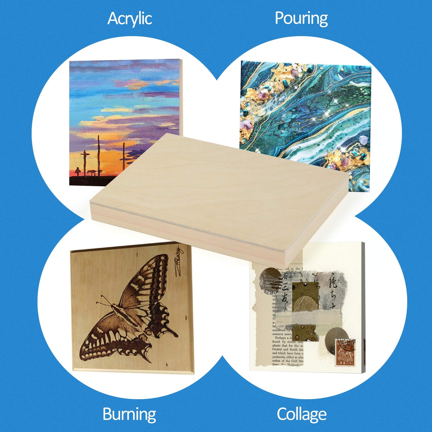 Falling in Art Unfinished Birch Wood Canvas Panels Kit, 4 Pack of 5x7’’ Studio 3/4’’ Deep Cradle Boards for Pouring Art, Crafts, Painting and More