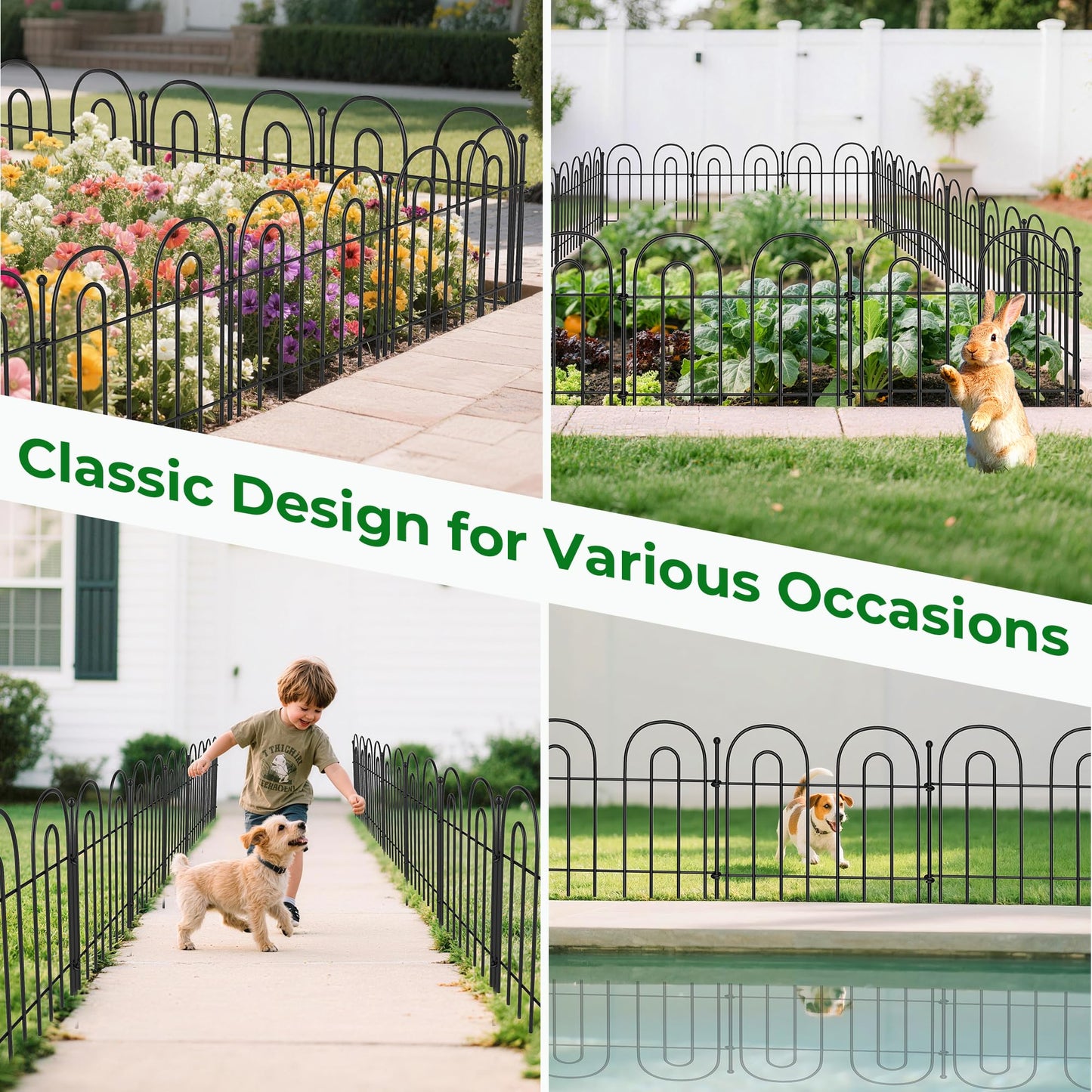 AMAGABELI GARDEN & HOME 32 Panels 13in(H)×45ft(L) Decorative Garden Fences and Borders for Dogs Fencing Animal Barrier No Dig Rustproof Metal Fence Panels with Ground Stakes for Flower Bed Fence Black