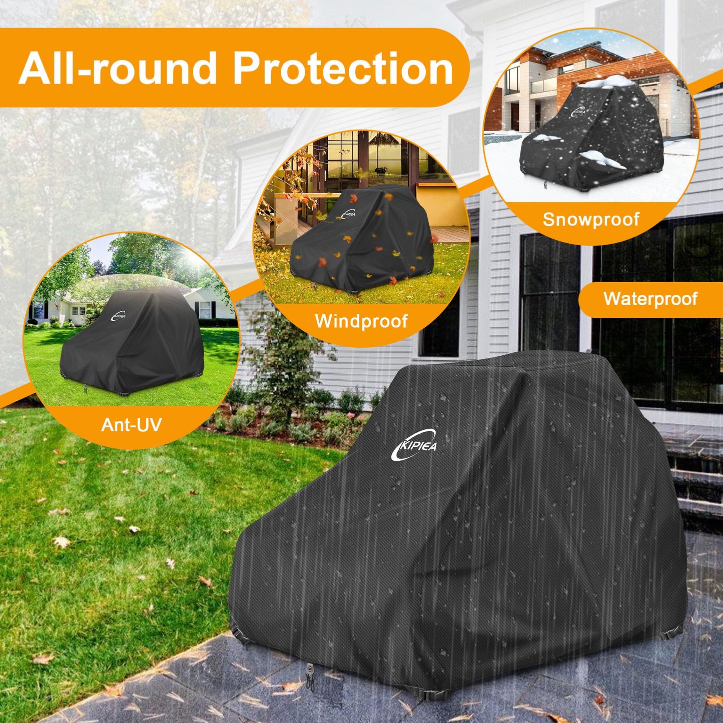 Kipiea Zero Turn Mower Cover- 600D Heavy Duty Outdoor Zero Turn Lawn Mower Cover Waterproof Universal Fit with 4 Buckles, 2 Drawstrings and Storage Bag