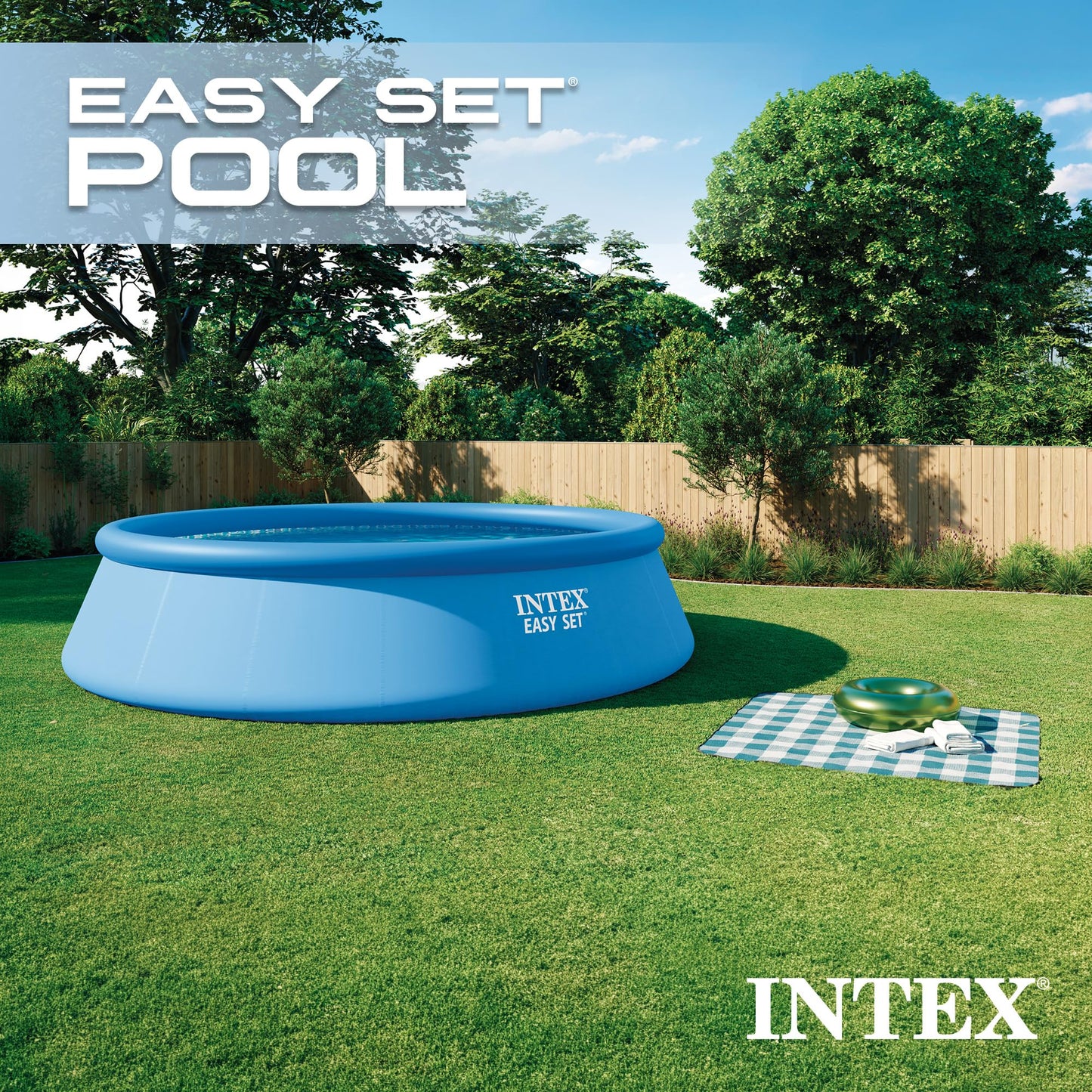 INTEX Easy Set 18 ft x 48in Above Ground Pool Set, Round Inflatable Swimming Pool with 1500 GPH Cartridge Filter Pump, Ladder, Cover, & Ground Cloth