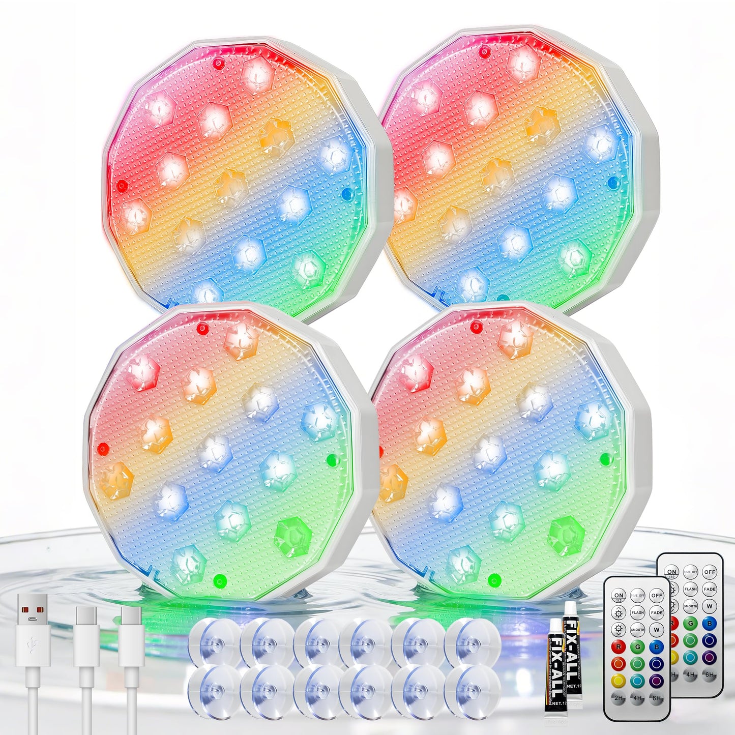 Ollny Pool Lights with Remote, Rechargeable Submersible LED Lights 3000mAh Battery, 16 Colors Changing IP67 Waterproof LED Puck Lights for Above Ground Pools, Inground Pool, Ponds, Hot Tubs 4 Pack