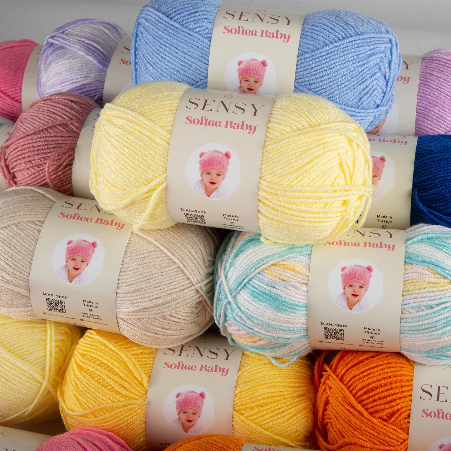 3 Skeins of Sensy Softee Baby Yarn, 3.5 oz, 275 Yards, Gauge 3 Light (Turquoise Yellow Batik)