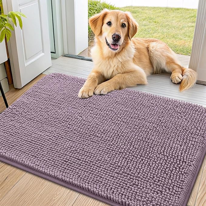 Smiry Dog Door Mat for Muddy Paws 36x24, Absorbs Moisture and Dirt Doormat, Non-Slip Washable Quick Dry Chenille Front Door Mat Indoor Entrance, Entryway Carpet for Inside Floor, Deep Plum