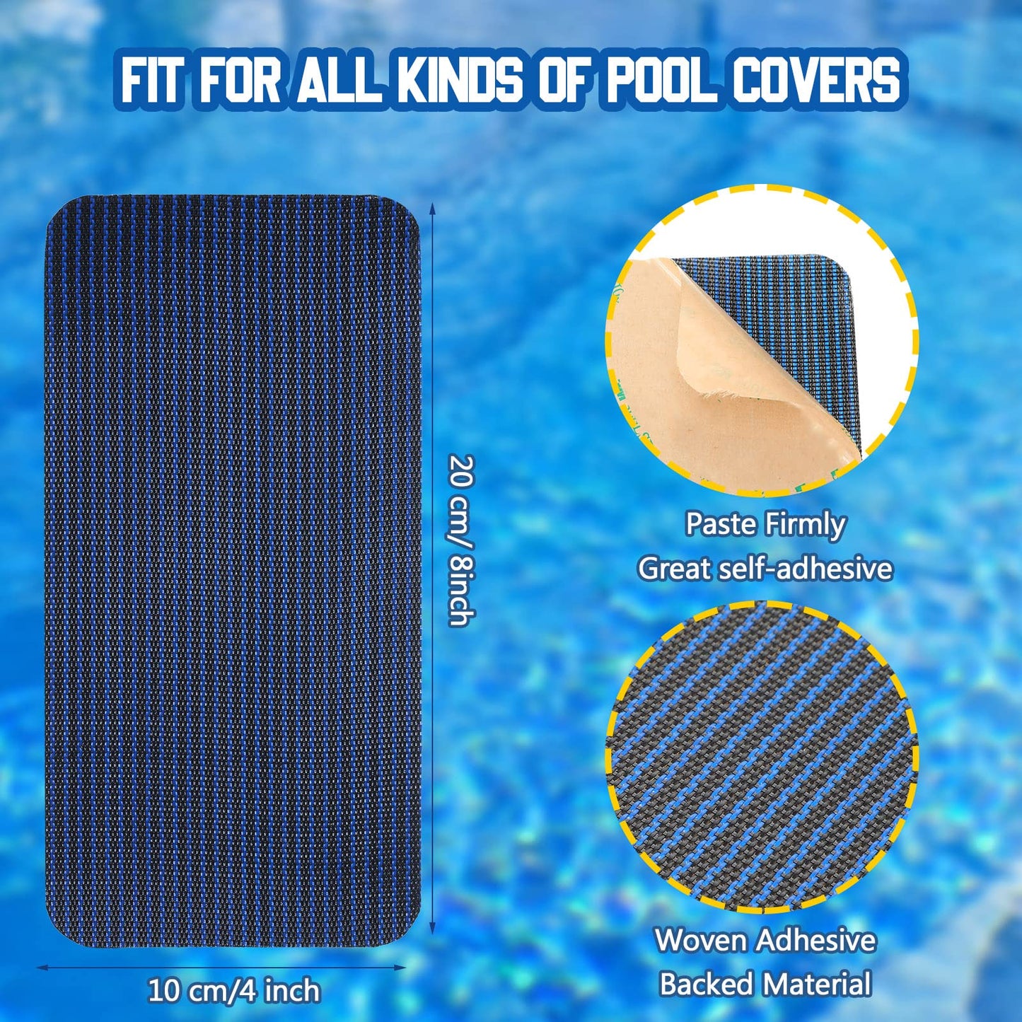 Treela 6 Pcs Pool Safety Cover Patch Kit Repair Kit Blue Swimming Pool Patch Repair Mesh Self Adhesive Mesh Inground Saver Pond Covers (4 x 8 Inch)