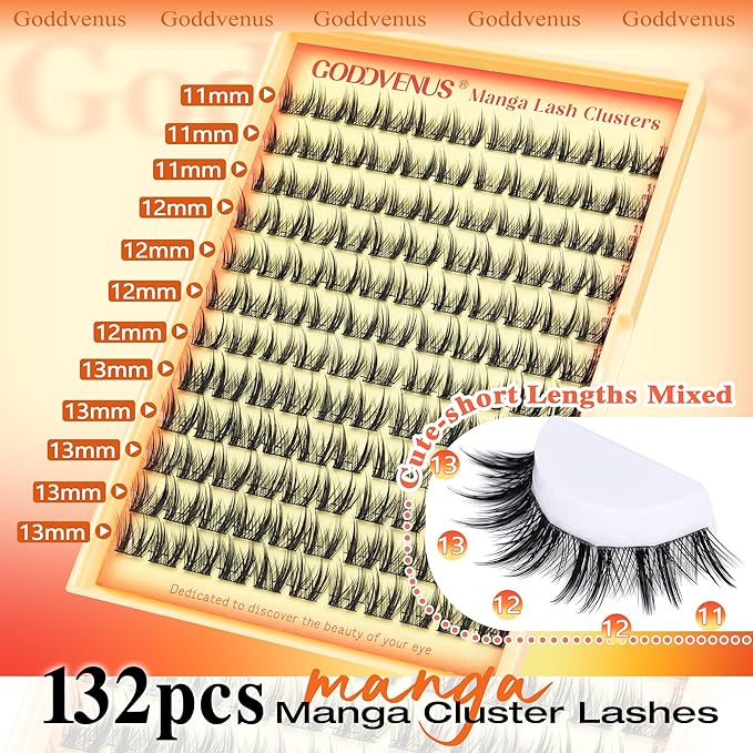 Goddvenus Manga Lash Clusters Wispy Natural Cluster Eyelash Extensions with Widespan Design Anime Eyelash Clusters (11-13mm Mixed)