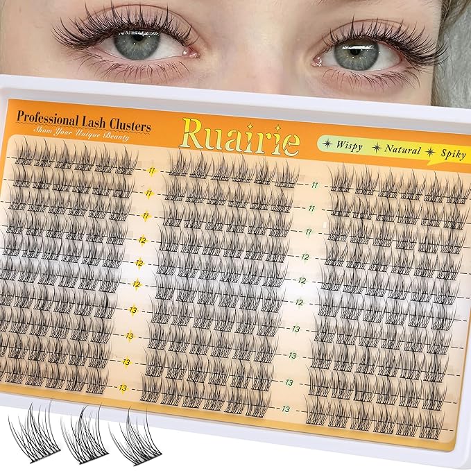 Natural Lash Clusters Manga Cluster Eyelash Extensions 180PCS Wispy Eyelash Clusters C-Curly Lashes Clusters 11-13mm Eyelash Extensions with Thin Band DIY at Home Individual Lashes by Ruairie