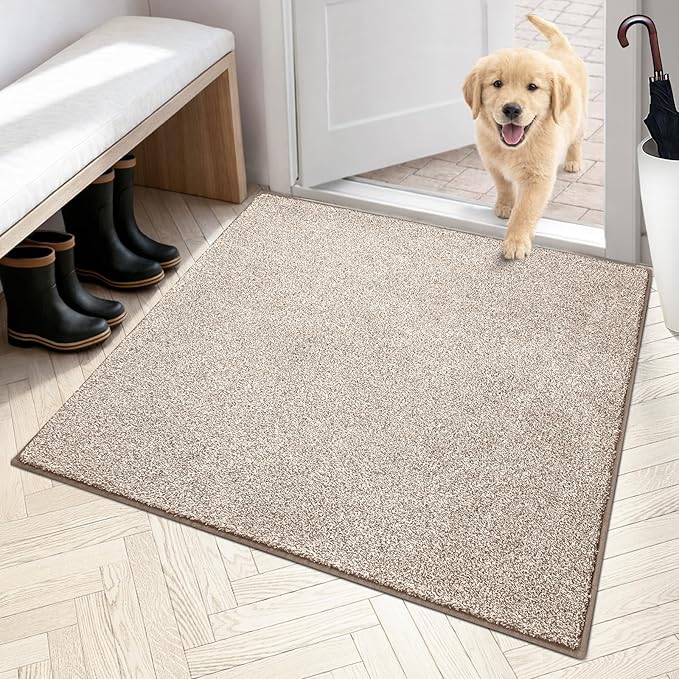 PURRUGS Dirt Trapping Door Mat 36" x 36", Non-Slip Machine Washable Entryway Rug, Dog Doormat, Indoor Front Door Mat, Super Absorbent Entry Rug for Muddy Shoes & Paws, Taupe
