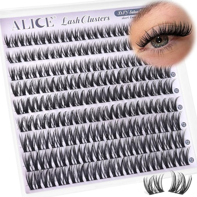 ALICE Short Lash Clusters 8-12mm Wispy Volume Eyelash Extensions Natural Thin Band Eyelash Clusters Individual Lashes DIY Lash Extensions
