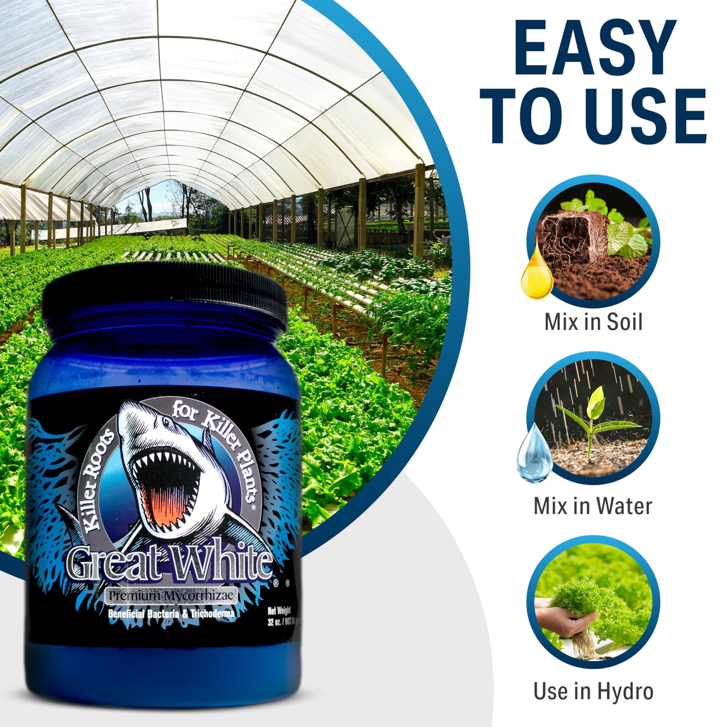 Great White Mycorrhizal Fungi, Beneficial Bacteria for Plant Growth, Root Stimulator, Concentrated 3-in-1 Formula by Plant Success (32 oz)