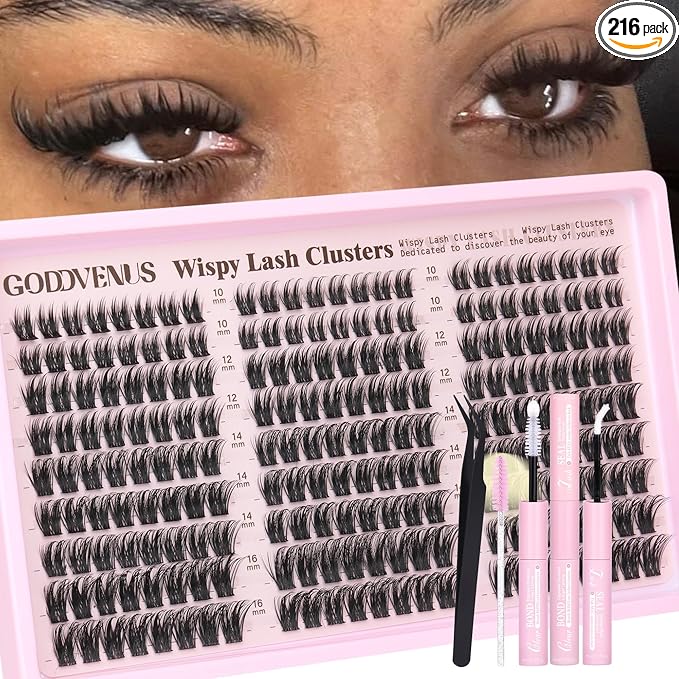 Goddvenus Wispy Manga Lash Clusters Kit Natural Eyelash Clusters Kit Fairy Cluster Eyelash Extensions Anime Individual Lashes C Curl Lash Extension Kit Waterproof DIY Eye Lashes Cluster Glue