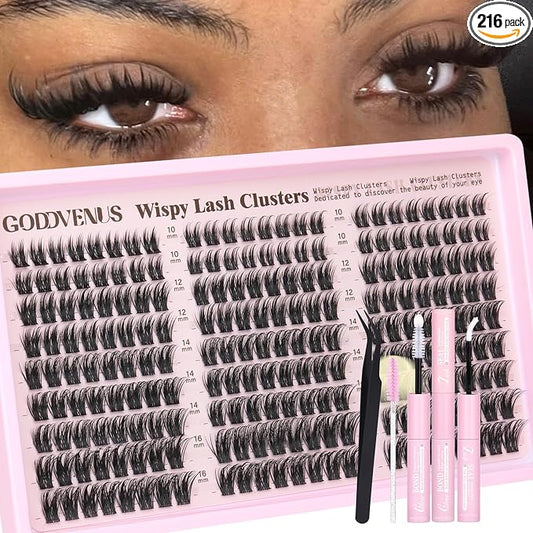 Goddvenus Wispy Manga Lash Clusters Kit Natural Eyelash Clusters Kit Fairy Cluster Eyelash Extensions Anime Individual Lashes C Curl Lash Extension Kit Waterproof DIY Eye Lashes Cluster Glue