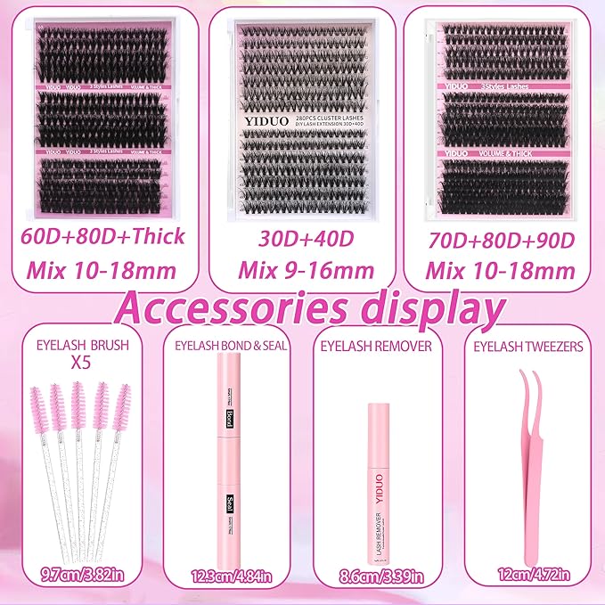 YlDUO Lashes Clusters Kit 7 style Mix Clusters Eyelashes Extensions 835Pcs Volume Lashes Clusters Kit 9-18mm Wispy DIY Individual Fake Eyelash Extensions Kit DIY at Home Easily