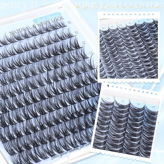 PHKERATA Natural Lash Clusters Wispy Eyelash Clusters 160 pcs Individual Lashes D Curvature Wispy 10-16 mm Cluster Eyelash Extensions DIY Eyelash Extension with Thin Lash Band